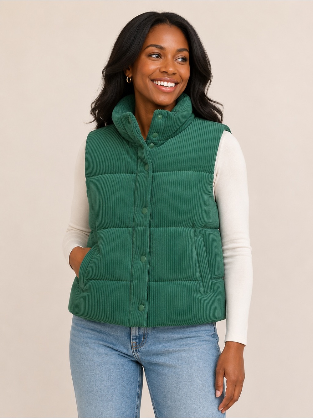 Love Tree | Green Corduroy Puffer Vest | Large | Cabincore | Urban Casual | NWOT
